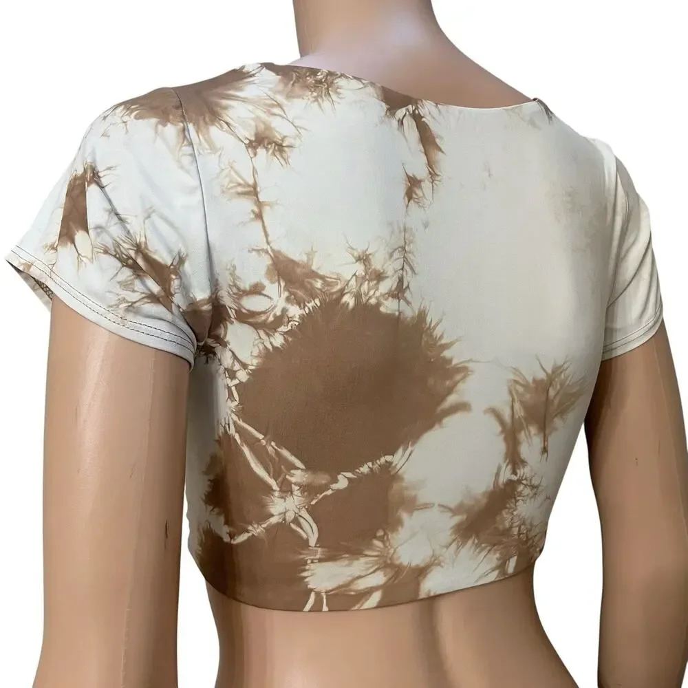 Frankies Bikinis x Sofia Richie Ryan Tie Dye Bikini Top Large Brown White Ruched
